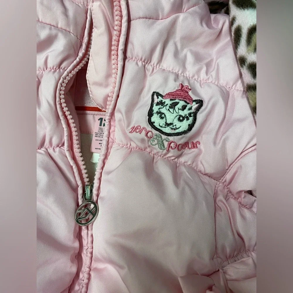 ZeroXposure Baby Girls Pink Puffer Jacket Snowsuit Hooded Leopard Lined‎ 12M